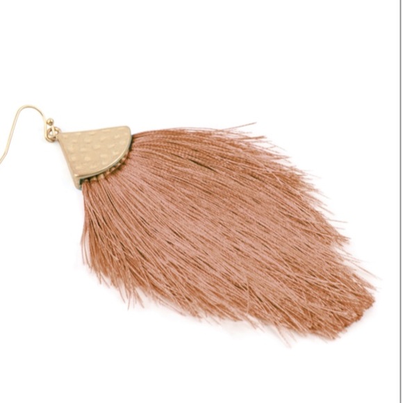 Bohemian Thread Tassel Drop Earrings Dusty Pink - Picture 2 of 3